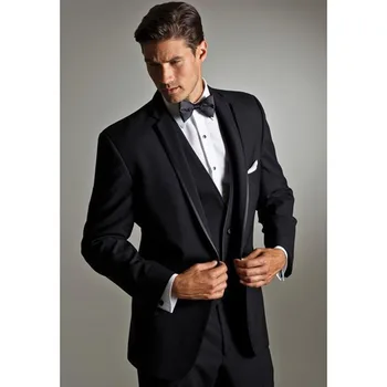 

New Style One Button Black Groom men suit Tuxedos Notch Lapel Groomsmen Best Man Mens Wedding Suits ( jacket+Pants+vest+tie)