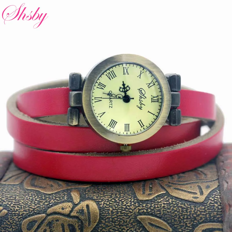 Shsby модные популярные женские длинные женские часы из натуральной кожи, винтажные Бронзовые женские часы под платье