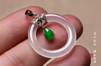 

First source 18K gold inlaid diamond ice species natural jadeite pendant necklace jade pendant pendant jade Buckle Female Sectio