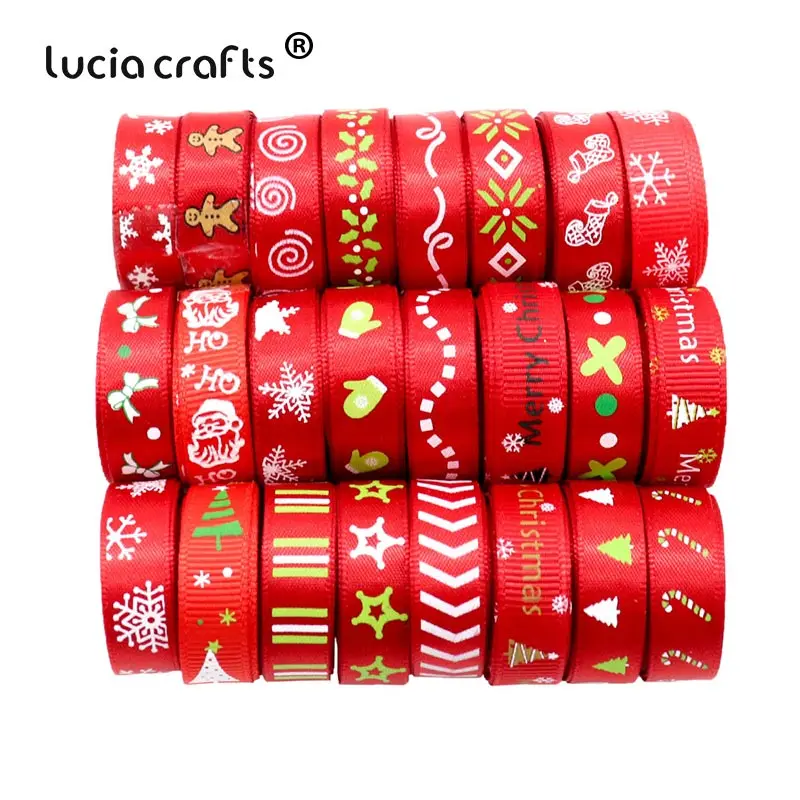 Lucia crafts 5 ярдов/12 ярдов 10 мм печать Рождество корсаж/атласные ленты DIY рождественские вечерние украшения материал T0504 - Цвет: Random mixed  12y