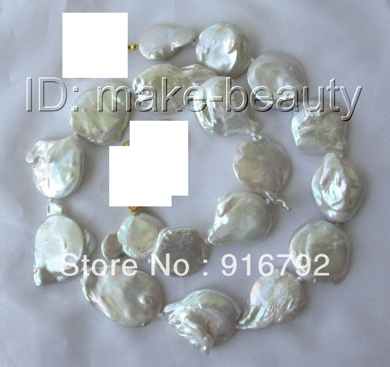 

free shipping >>>>>stunning big 30mm baroque white freshwater cultured pearl necklace h843