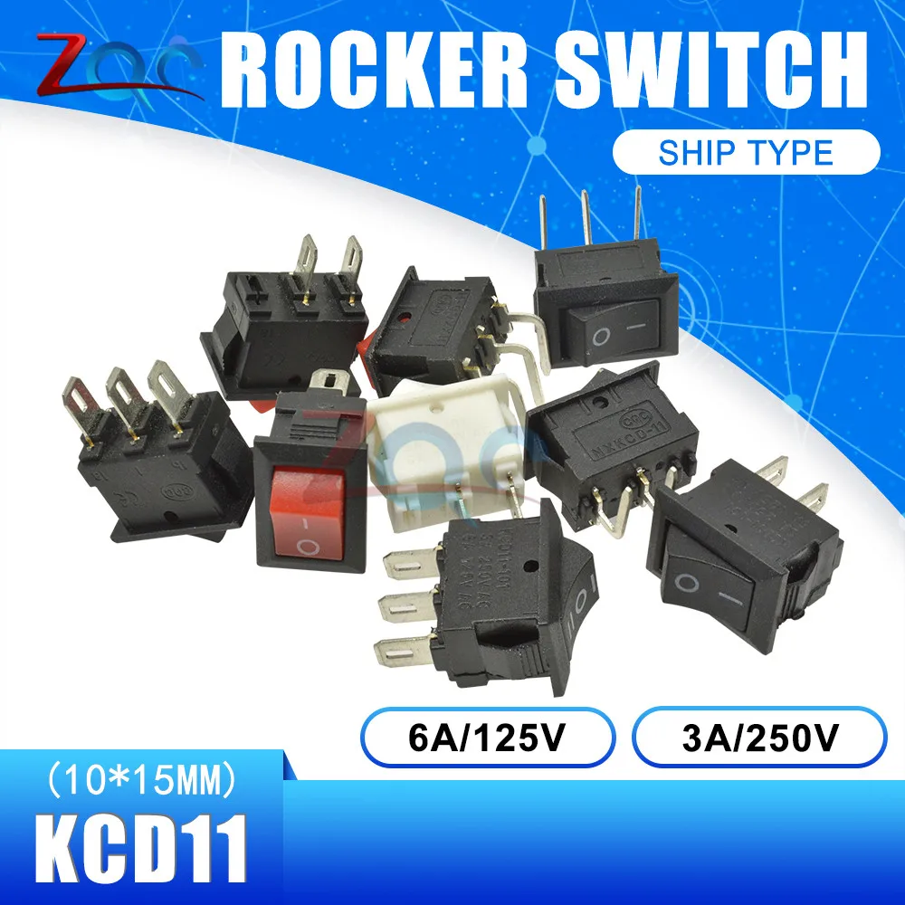 Кнопочный переключатель 10x15 мм SPST 2Pin 3A 250V KCD11 10 шт. кнопочный * 15 черный красный и