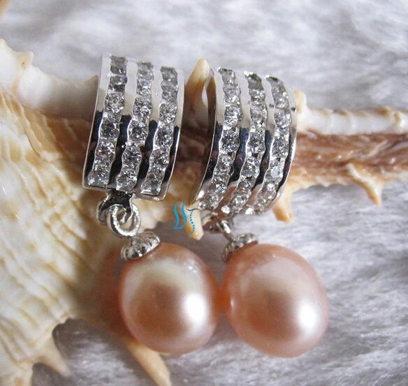 

shitou 00205 7.5*8.5mm Peach Pink Freshwater Pearl Dangle Earrings