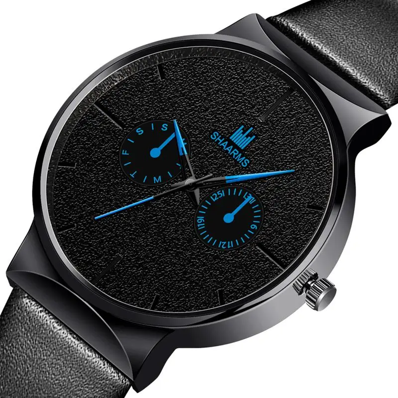 

Fashion Mens Watches Top Brand Luxury Quartz Wristwatch Men Casual Slim leather band Sport Watch Relogio Masculino Black