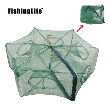

6/8/12 Holes Folded Portable Hexagon Fishing Net Crayfish Fish Automatic Trap Net Shrimp Carb Catcher Cages Mesh Nets