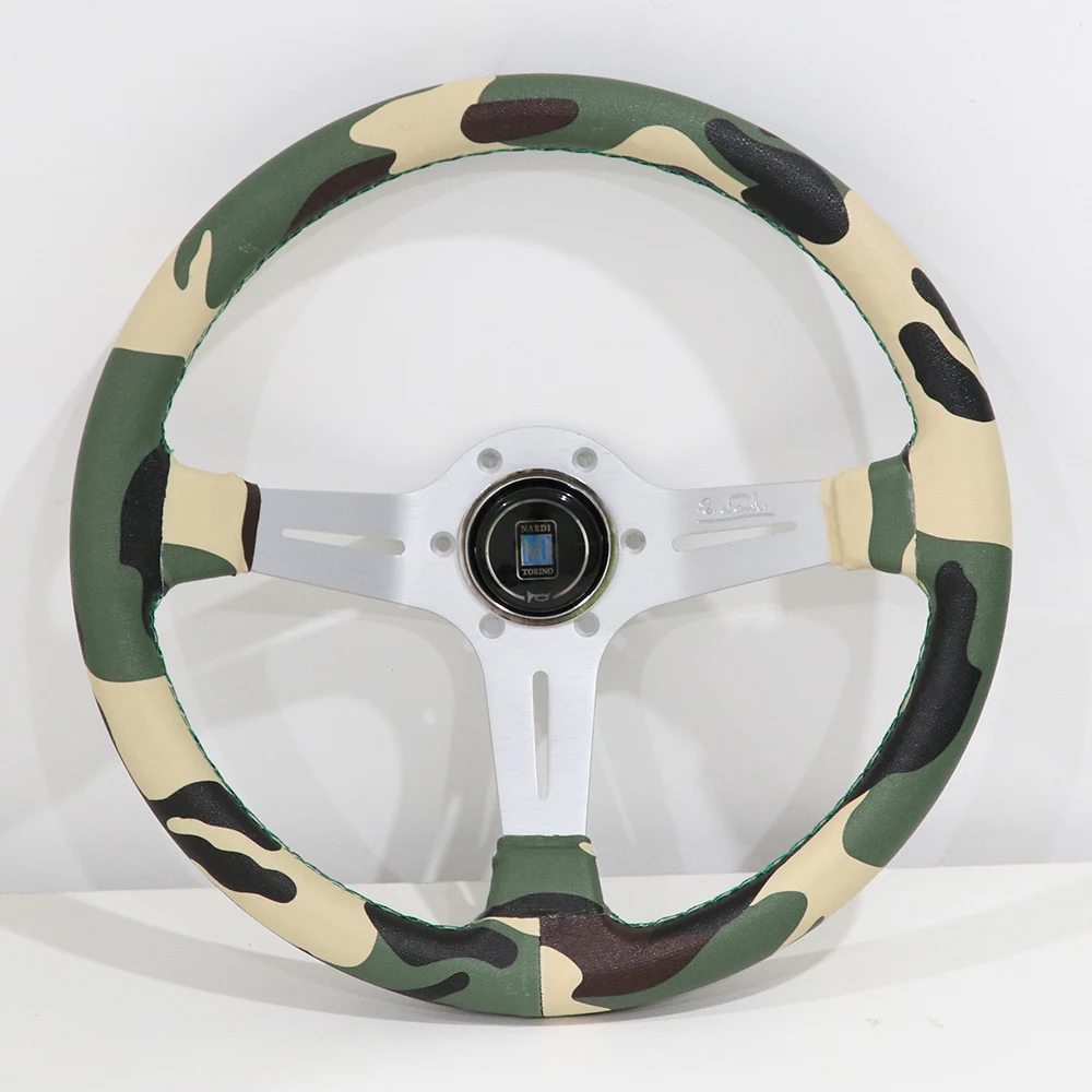 Silver/Blue/Black ND 14inch Camo PVC Leather Steering Wheel Deep Dish Drift Sport Steering Wheels