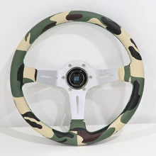 Silver/Blue/Black ND 14inch Camo PVC Leather Steering Wheel Deep Dish Drift Sport Steering Wheels