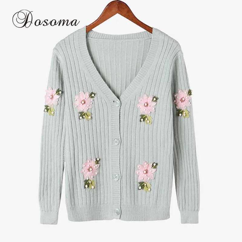 Beading Pearls Short Cardigan Women Winter Embroidery