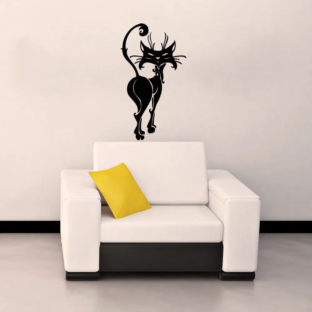 

WALL VINYL STICKER DECALS ART MURAL DESIGN ANIMAL BLACK WILD CAT KITTEN