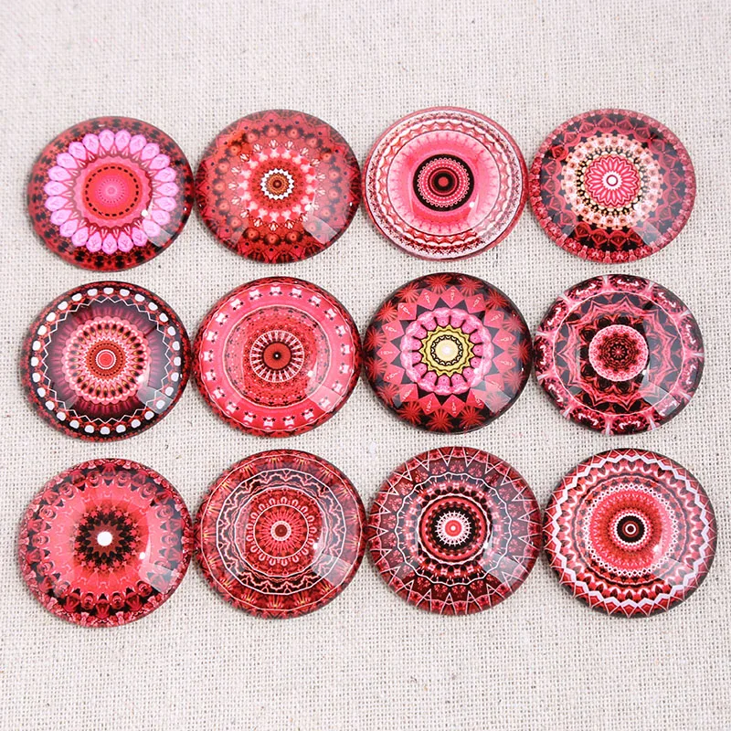 

onwear mix red mandala photo round glass cabochon 10mm 12mm 14mm 16mm 18mm 20mm 25mm 30mm diy jewelry findings components