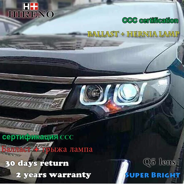 Best Price Hireno Headlamp for 2011-2014 Ford EDGE Headlight Assembly LED DRL Angel Lens Double Beam HID Xenon 2pcs