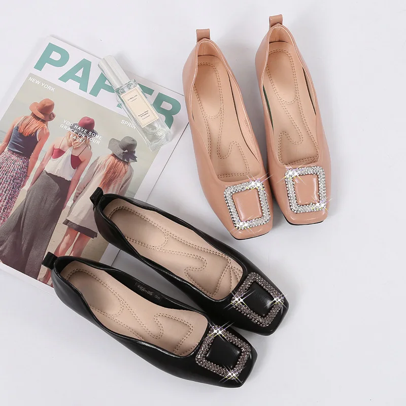 

2019 Spring Luxury Brand Women Shoes Office Ladies Boat Shoes Elegant Square toe Women Flats Slip on Shoes A917