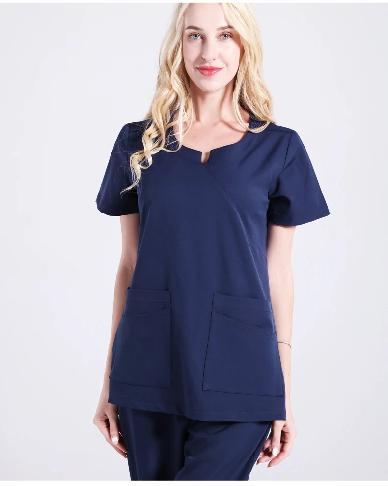 Для женщин форма медсестры, медицинская наборы скрабов одноцветное цвет короткий рукав рабочая одежда для больниц стоматолог доктор медсестра Out-костюмы униформы