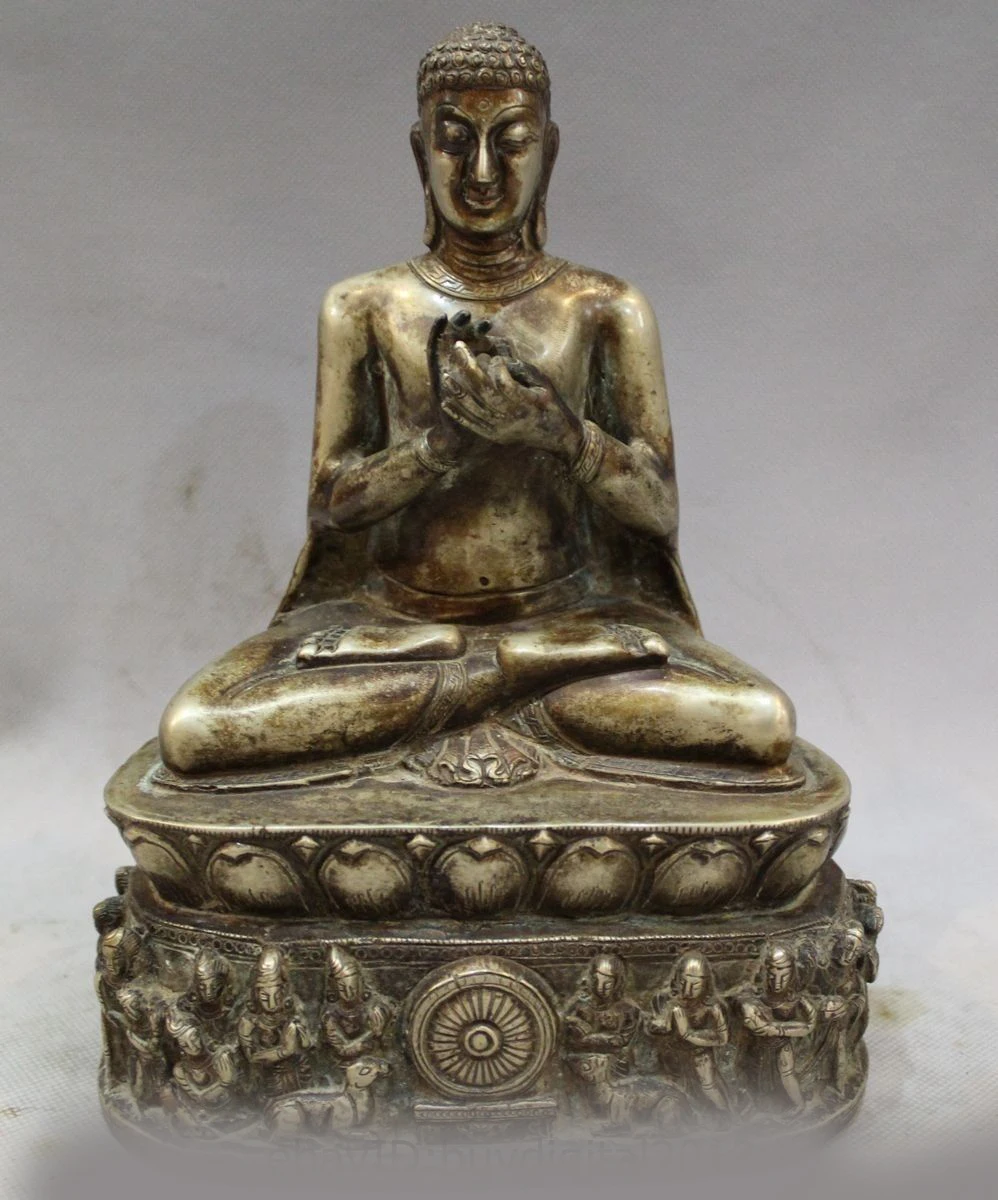 

9"Old Tibet Buddhism Temple Purple Bronze Shakyamuni Buddha Kwan-Yin Statue