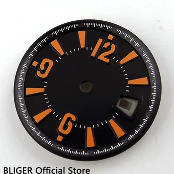

31.5MM Black Sterile Dial Orange Numerals Marks Date Window Fit ETA 2836 Automatic Movement Men's Watch Dial D44