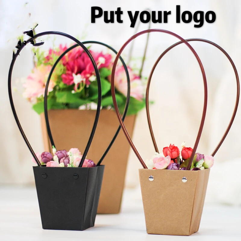 

Kraft Paper Bags Flower Box with Handle Waterproof Bouquet Florist Gift Packing Box Valentine's Day Rose Boxes Party Decoration