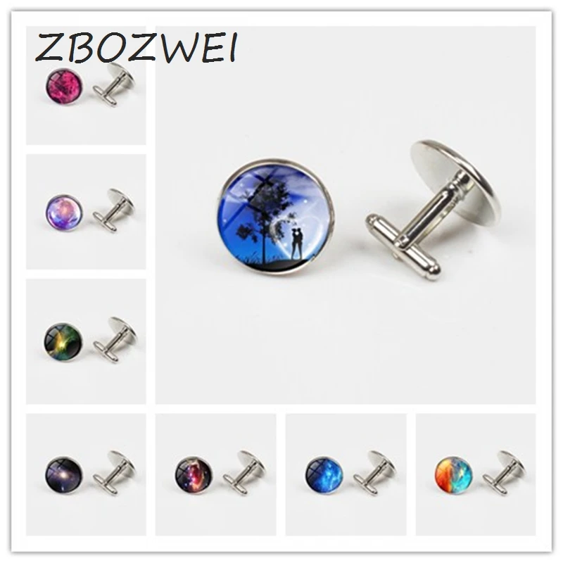 

ZBOZWEI cufflinks femme bijoux Glass gem Galaxy cufflinks Space cufflinks ,Stars And Universe for women Plated silver cufflinks