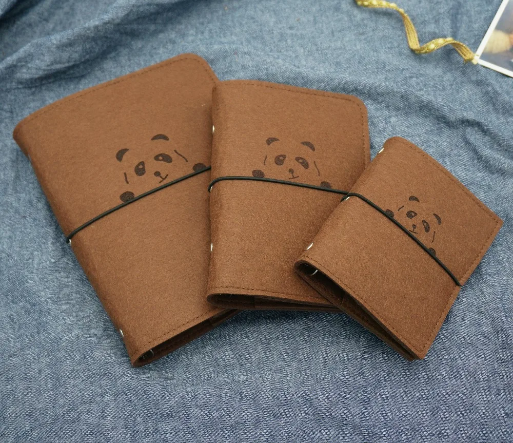 Harphia A5 A6 A7 Wool Felt Panda Planner Loose Leaf Notebook Refillable Spiral Binder Diary Travel Journal Self-design Bandage