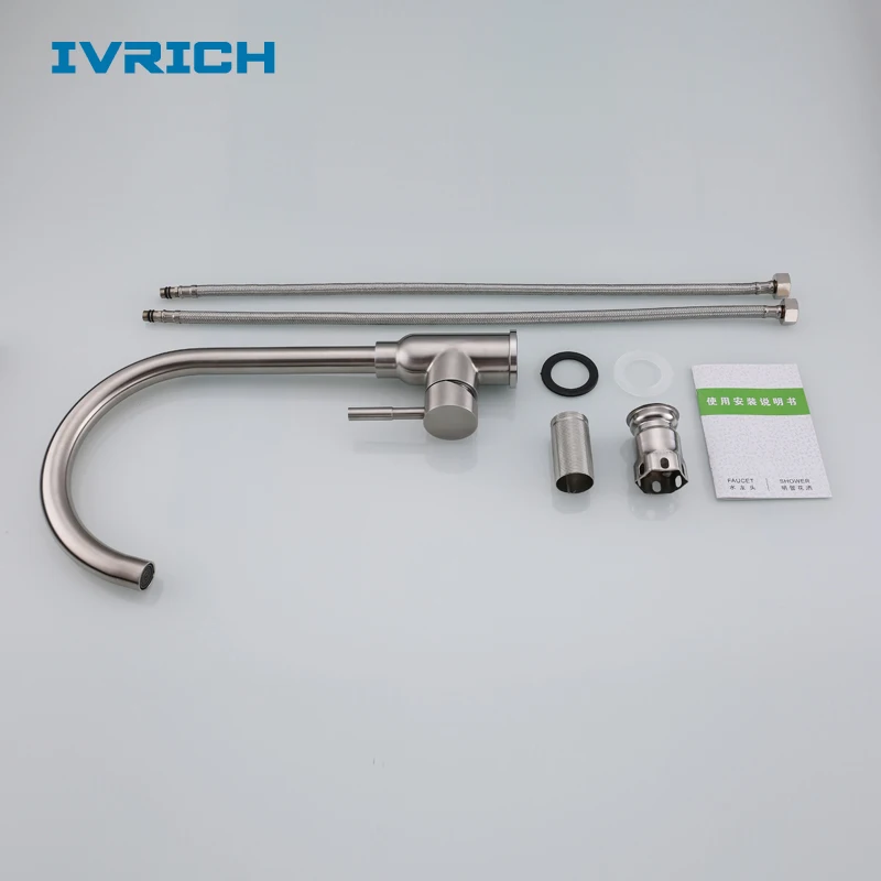 IVRICH SUS304 Stainless Steel Kitchen Faucet  Gooseneck Style Wide Spread Watering Water-Saving Soft Bubble Generator VR402