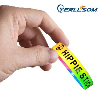 

YERLLSOM 100pcs/Lot High Quality Custom printed rainbow bracelets silicone with personal logo for events P041805
