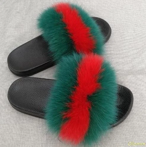 

Fox Hair Slippers Women Fur Home Fluffy Sliders Plush Furry Summer Flats Sweet Ladies Shoes Large Size 45 Hot Sale Cute Pantufas