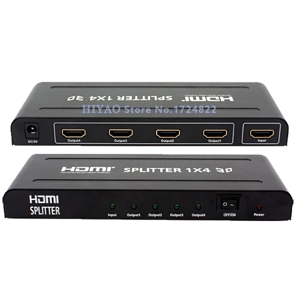  Full HD1080p 4 port HDMI Splitter 1X4 with power adapter HDMI 1.4 video audio switch converter support 3D 4K*2K retail package 