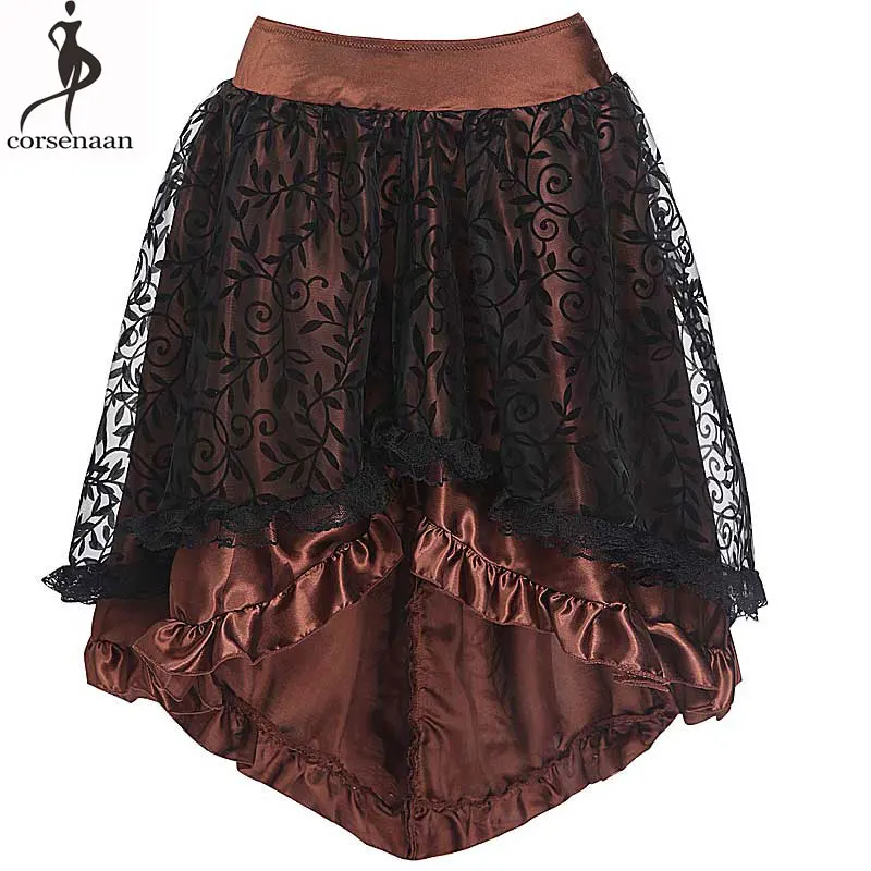 Кружевная юбка с цветочным рисунком, женский летний корсет в стиле стимпанк, косплей костюм размера плюс xxxxxxL, асимметричные юбки на молнии сзади, Империя