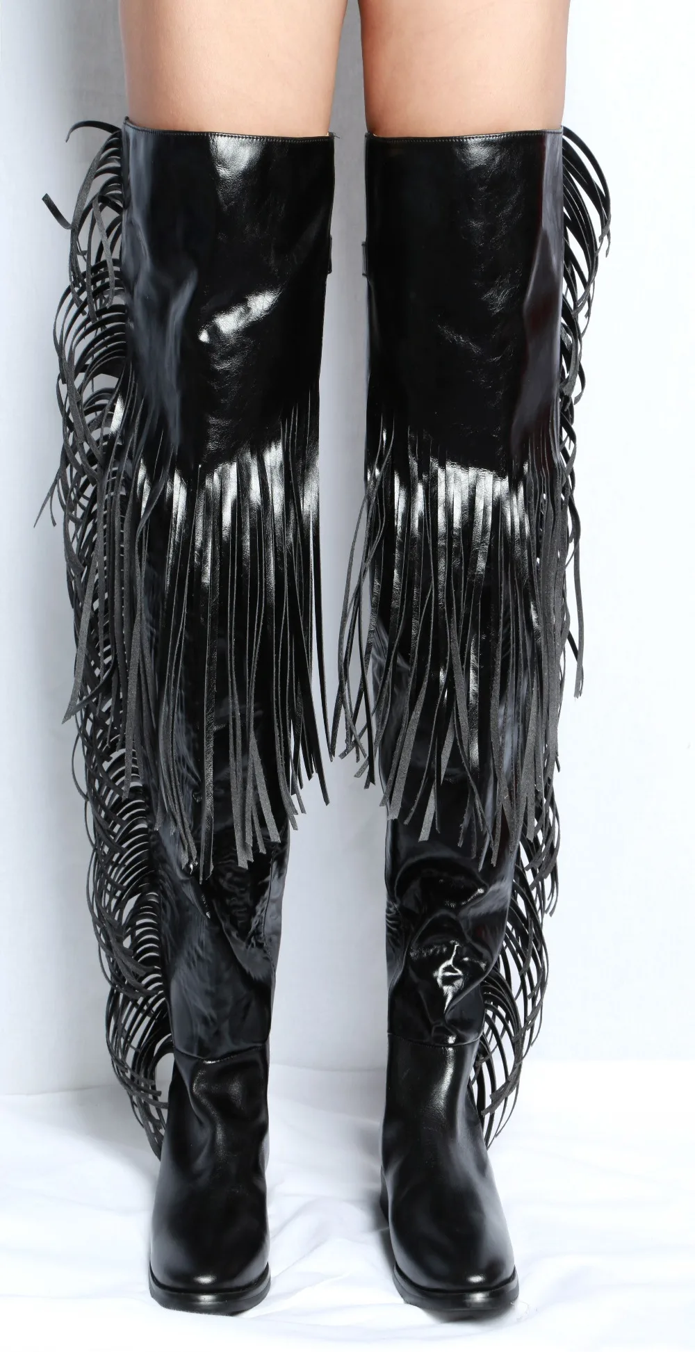 black leather fringe boots