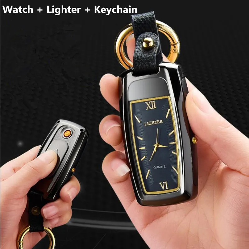 New Watch Electic Lighter Keychain and Small Flashlight Multifunction