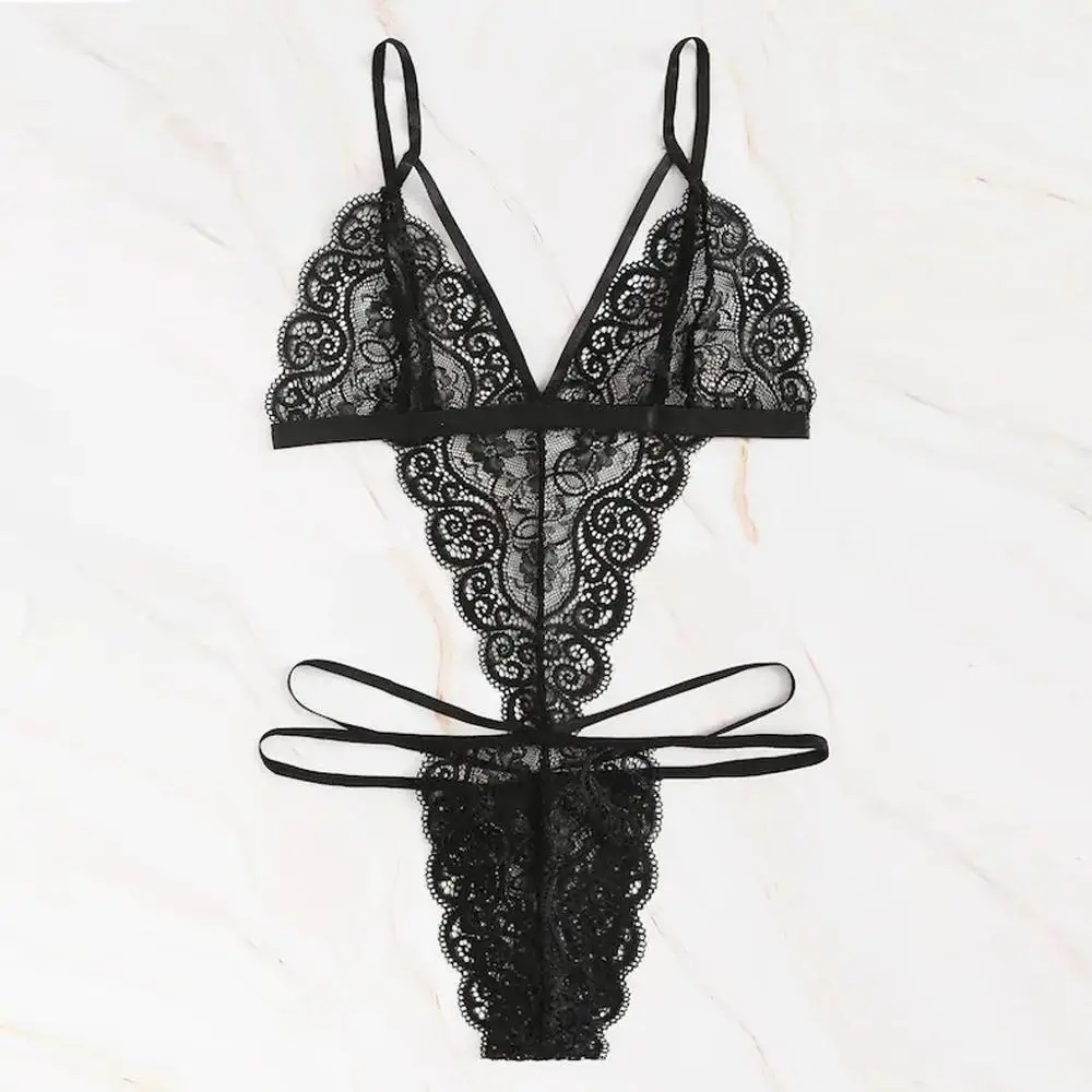 

New Women Bandage Bodysuit Sexy Lace Backless Lingerie Lenceria Mujer Babydoll Bowknot