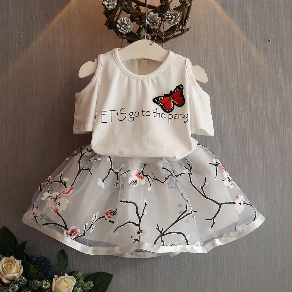 

Kids Girls Letter Butterfly Shirt Top Flowers new Set Clothing conjunto infantil menina teenage girls clothing fortnight suits