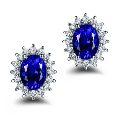 Diana Kate New fashion Copper Women Zircon Crystal Earrings British Royal Woman Jewelry Rose Gold Red Gems Zircons Stud Earrings Royal Blue Earrings