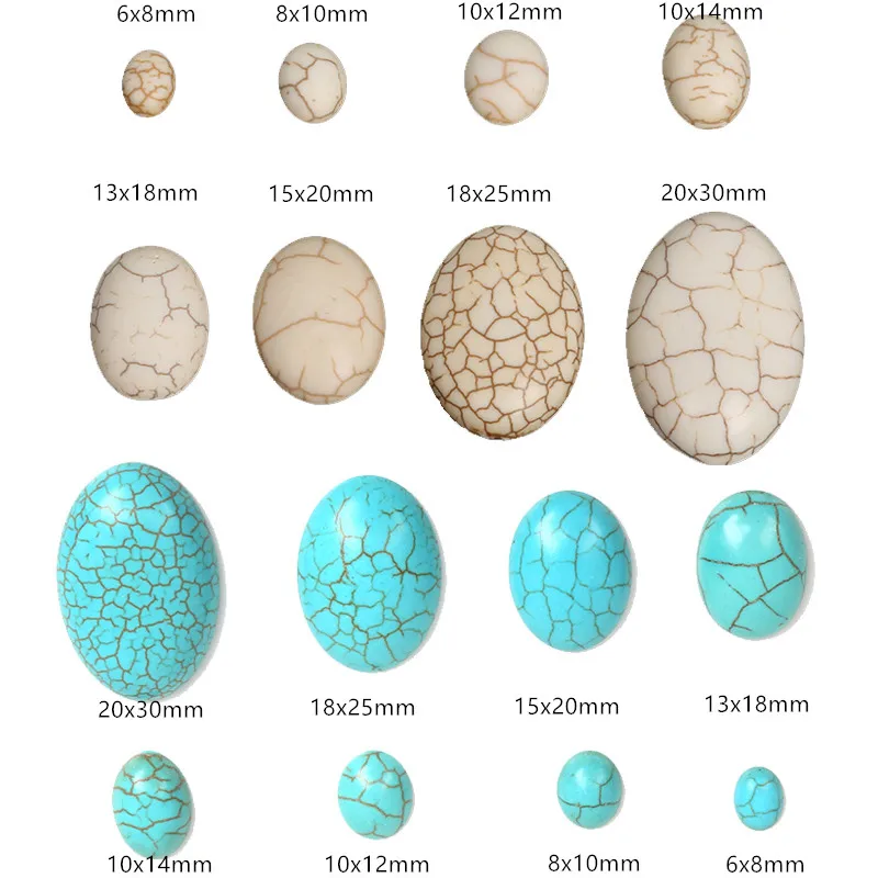 Натуральный гладкий белый/голубая бирюза половина овальной кабошон с плоской задней поверхностью