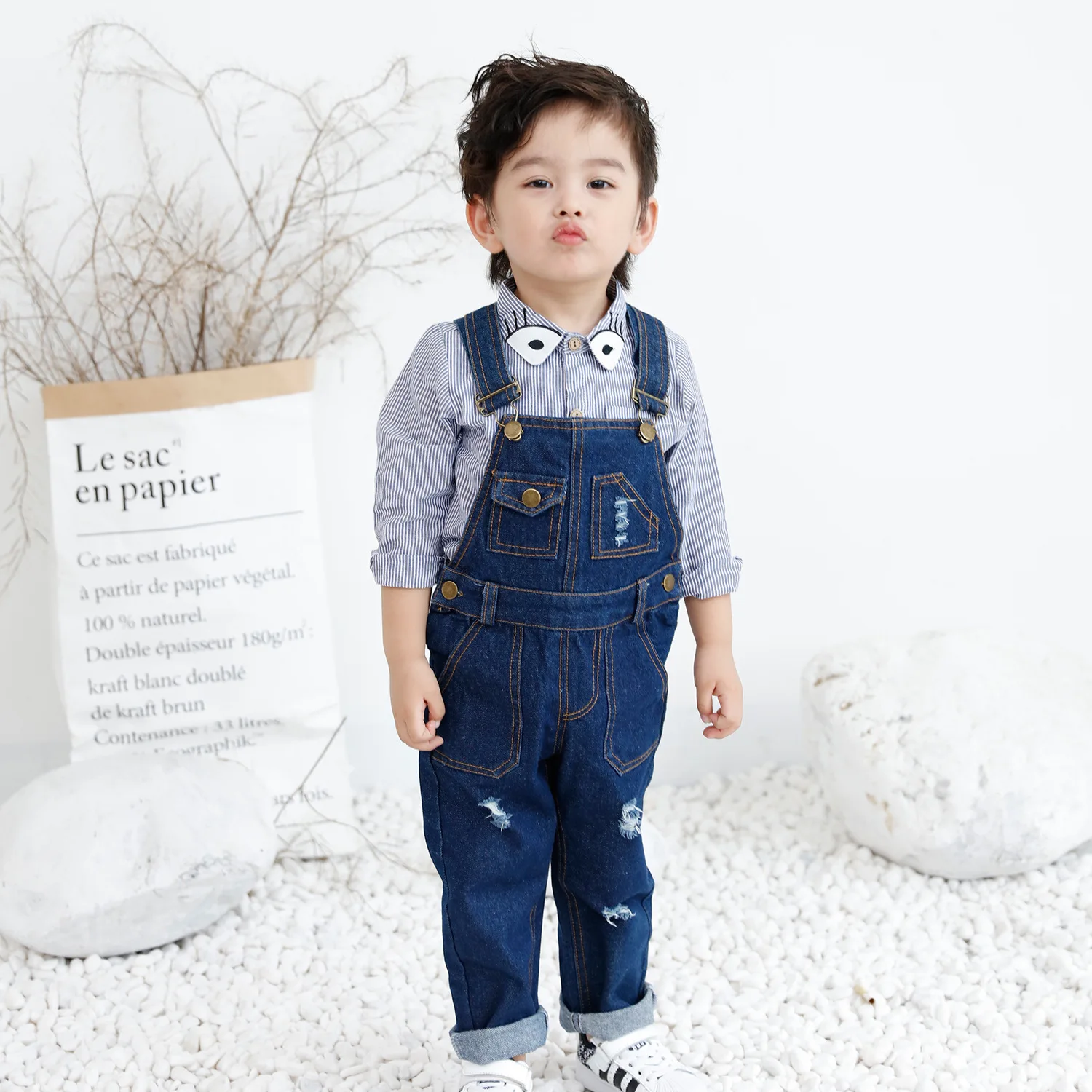 Baby boy girl overalls Kids boys girls denim jumpsuits Children jumpsuits baby Ripped jeans good
