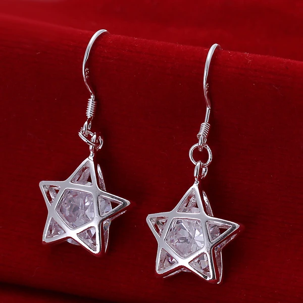 

925 sterling silver women jewelry earrings studs finding dropping pendant brinco inlay big crystal star fancy drop earring CE200
