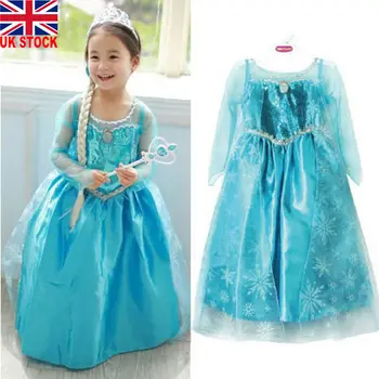 

Girl Kid Children Princess Anna Cosplay Party Costume Fancy Stage Long Dress Frozen Elsa Anna Costume