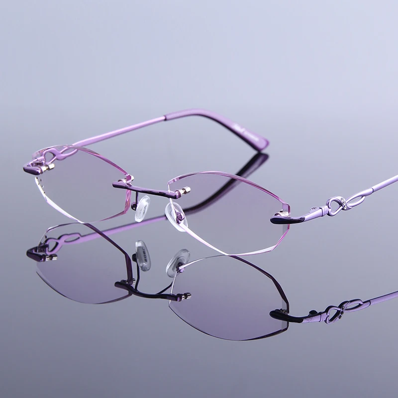 

Women's Diamond Cutting Reading Glasses Anti-Reflective Coating Presbyopia Glasses Radiation Protection Metal Rimless Eyewear