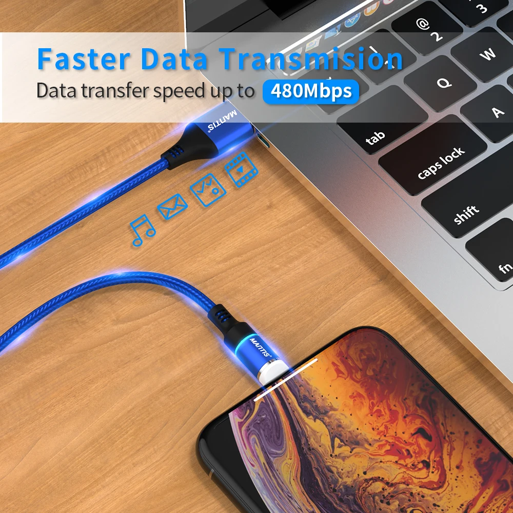 Магнитный кабель MANTIS 3A для iPhone 11 Pro Xs Max Xr X 8 7 6 6s 5 5S Se iPad Mini зарядный usb провод