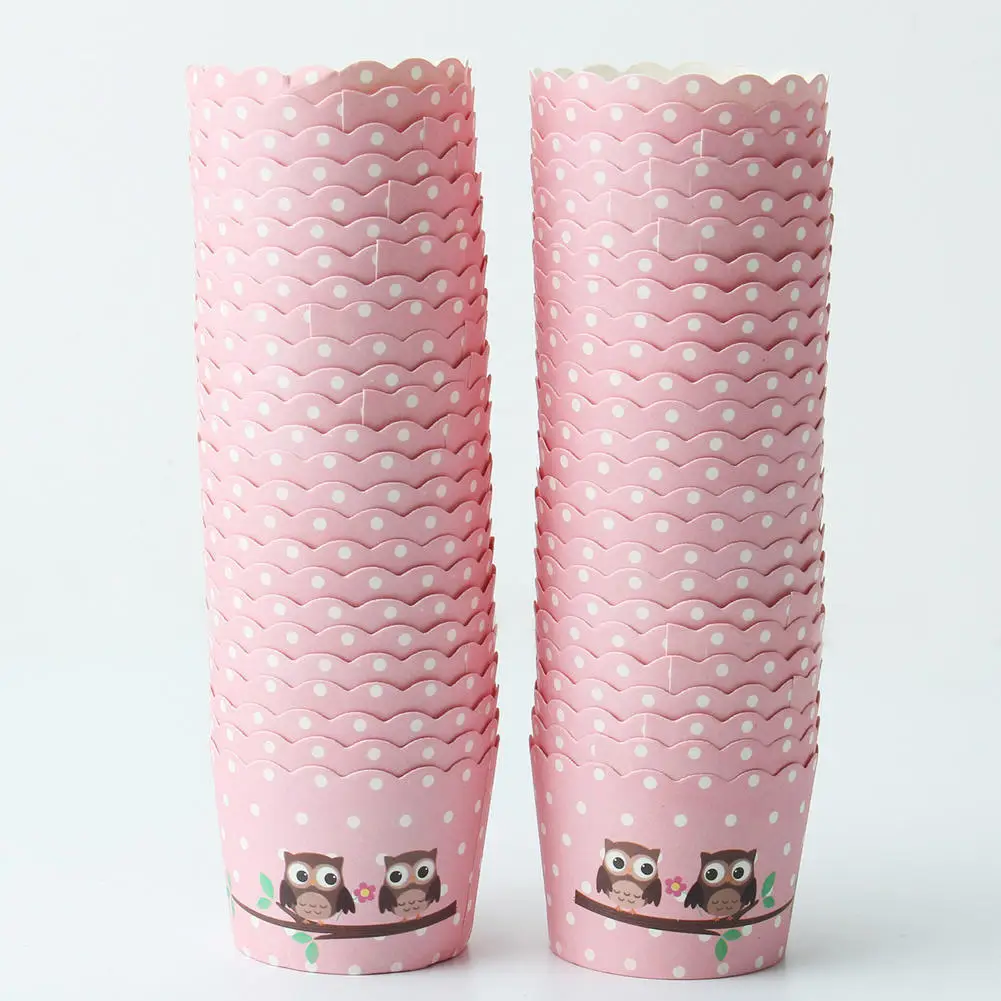 

50pcs Pink Polka Dot Owl Pattern Paper Cake Baking Cupcake Muffin Cases Wrapper Bakeware Baking Pastry Tool Home Kitchen Party
