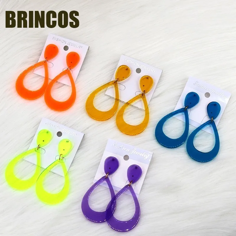 

Fluorescent color acrylic earrings 2019Korean Fashion Vintage Bohemian Water Drop Jewelry Indian Geometric Ethnic Gold Pendant