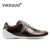 Vikeduo 2019 Hot Handmade Sapatos Casuais Personalizado 100% Genuíno Couro De Vaca dos homens Moda de Luxo Da Marca Sneakers Patina Mans Calçado