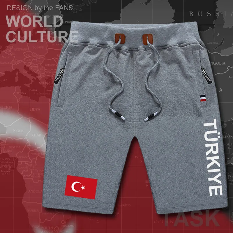 Турецкие мужские пляжные шорты, новинка, мужские пляжные шорты, с флагом, для тренировок, на молнии, с карманом, повседневная одежда,, Турецкая турка, страна Тр - Цвет: P01lightgray