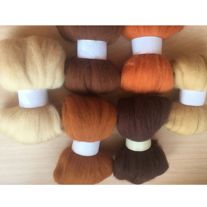 Brown 10g/20g//6colors wool for needle felting set Wool felt kit Fibre Wool Roving DIY Craft Materials Needle Felting