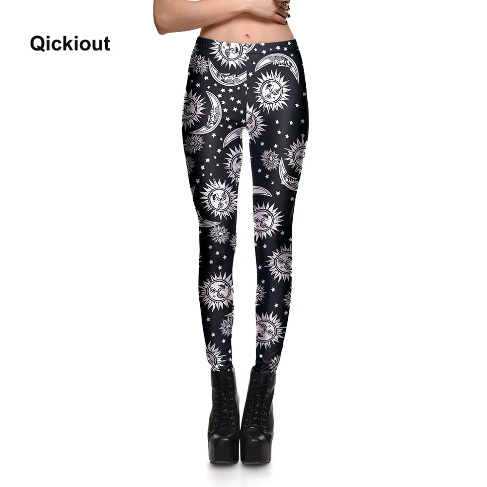 Qickitout,, леггинсы, черные и белые, с принтом солнца, луны, подходят для европейских женских леггинсов, брюки, популярные Стрейчевые штаны