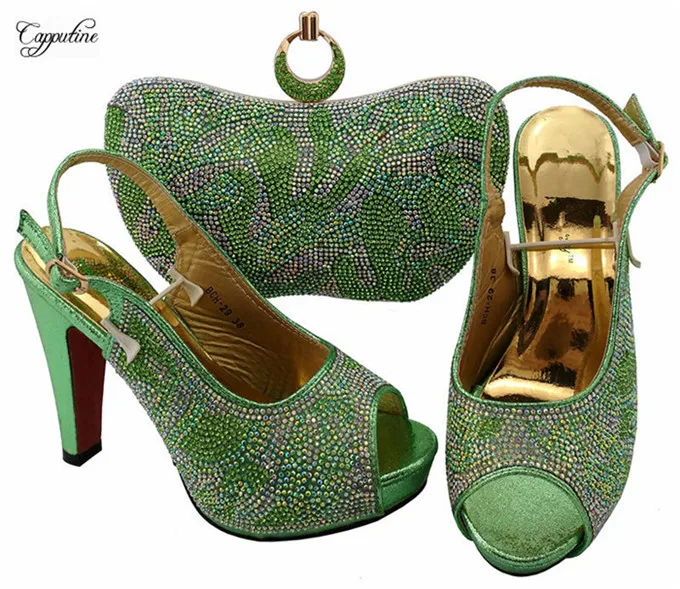Wonderful water green high heel sandal shoes and evening bag set for