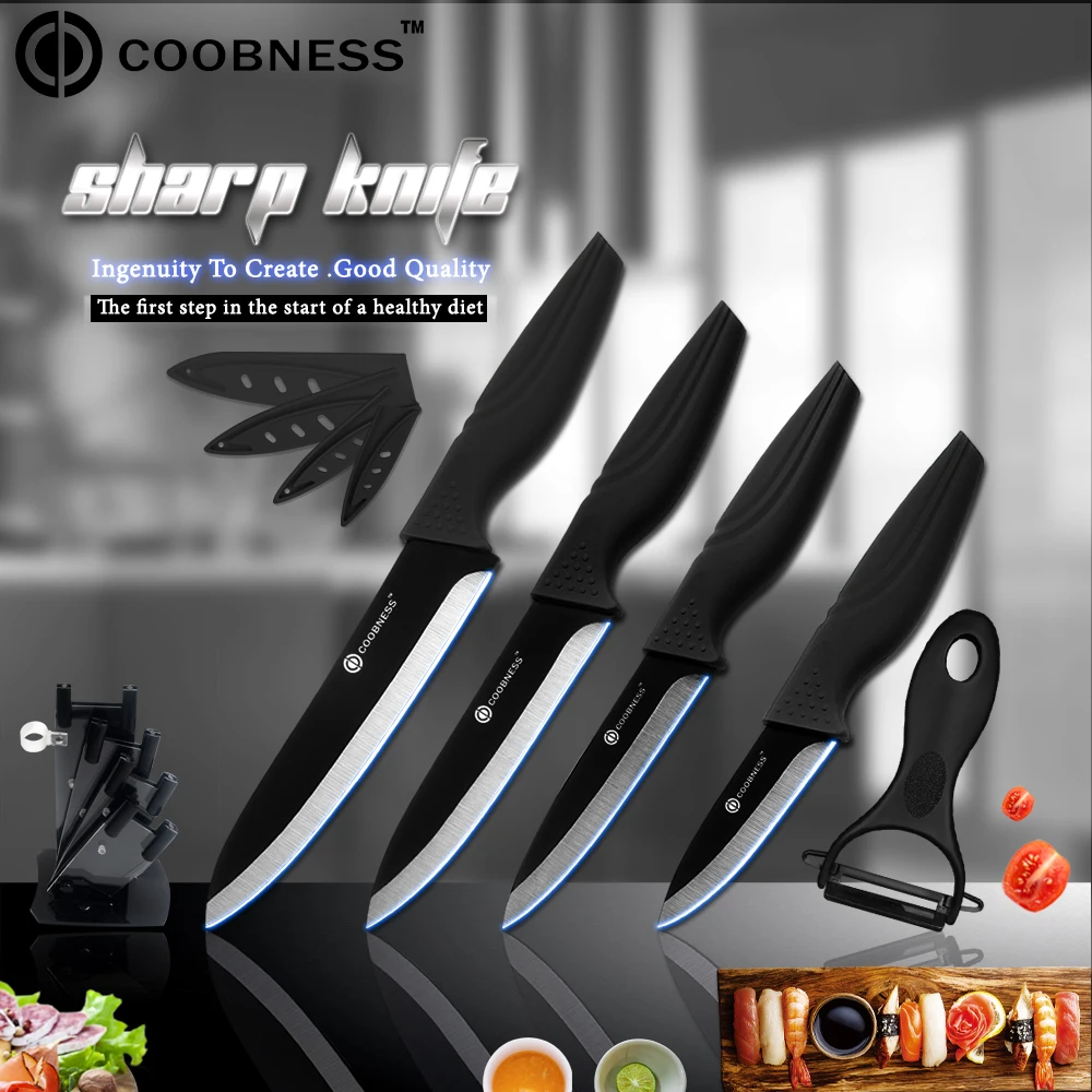 

6 Piece Cooking Ceramic Knife Set COOBNESS Kitchen Peeler+Knife Holder+3" 4" 5" 6" inch Kitchen Knife Black Blade Blade Handle
