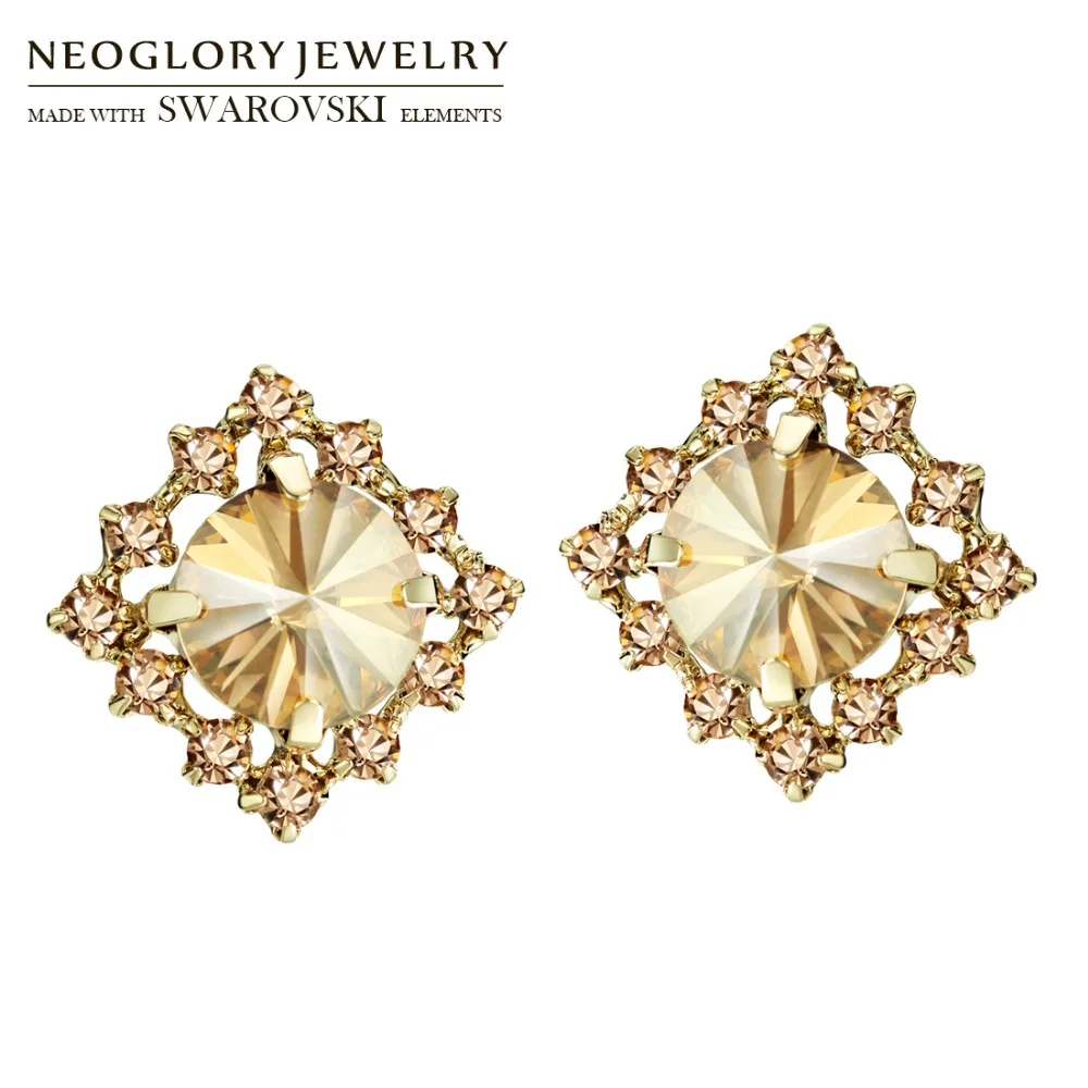 

Neoglory Austria Rhinestone Stud Earrings Vintage Baroque hombus Style For Women Party Long Dress Geometric Classic Gift