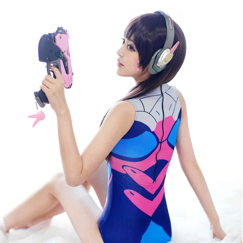 Billig Sexy Spiel OW D. VA Cosplay Kostüm Dva Barmherzigkeit Cosplay SUKUMIZU Spandex Anime Badeanzug Ein Stück Bademode Badeanzug