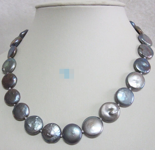 

0001072 15-16mm Dark Gray Coin Freshwater Pearl Necklace AAA