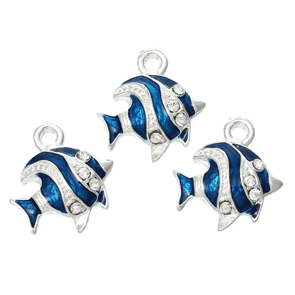 

DoreenBeads Zinc metal alloy Charm Pendants Fish Silver color Clear Rhinestone Enamel 18.0mm( 6/8") x 16.0mm( 5/8"), 1 Pc